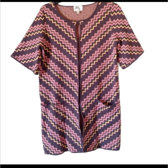 Milly zigzag chevron knit cardigan short sleeves long sweater size Small - Picture 3 of 10